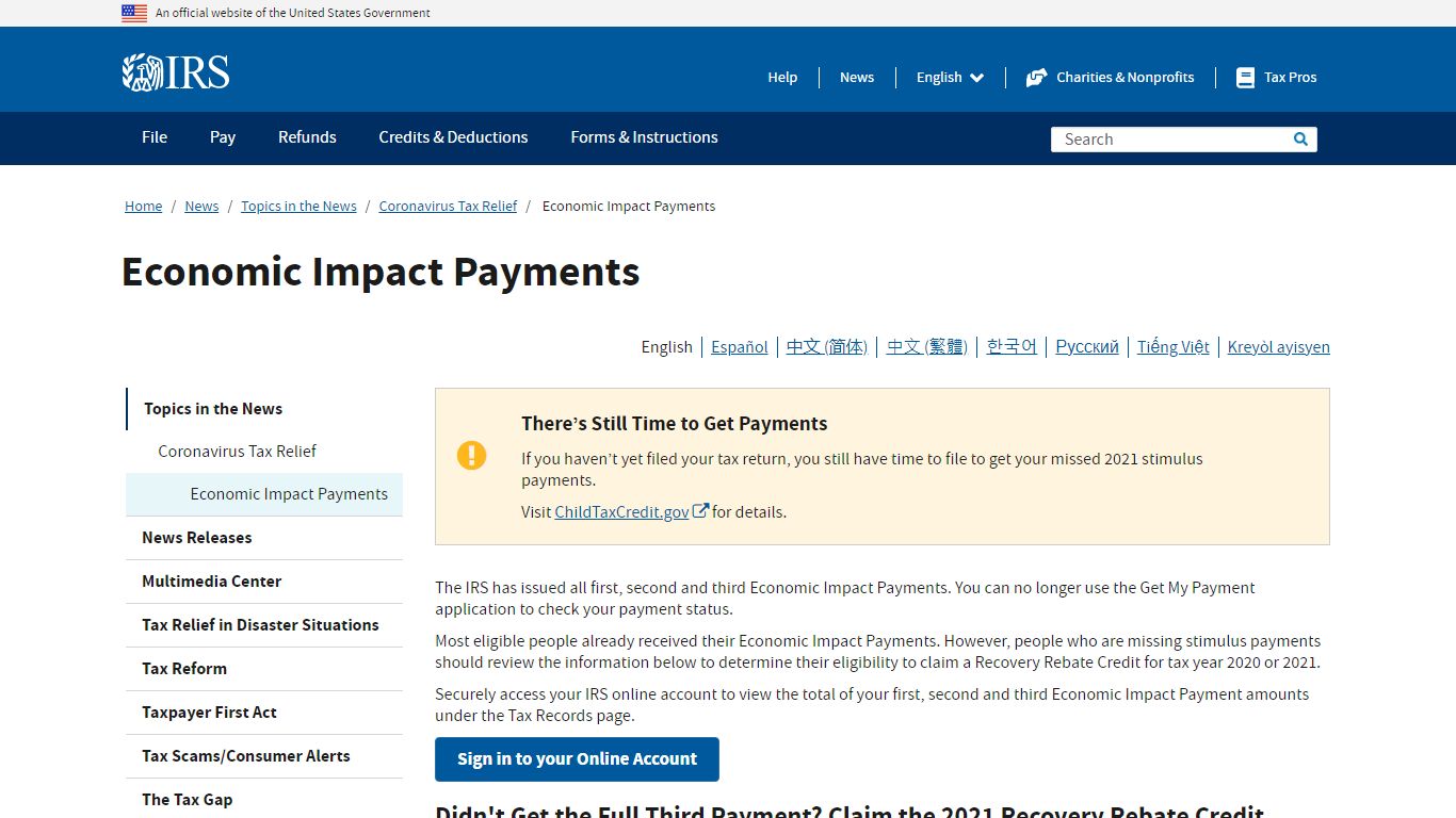 Economic Impact Payments | Internal Revenue Service - IRS tax forms